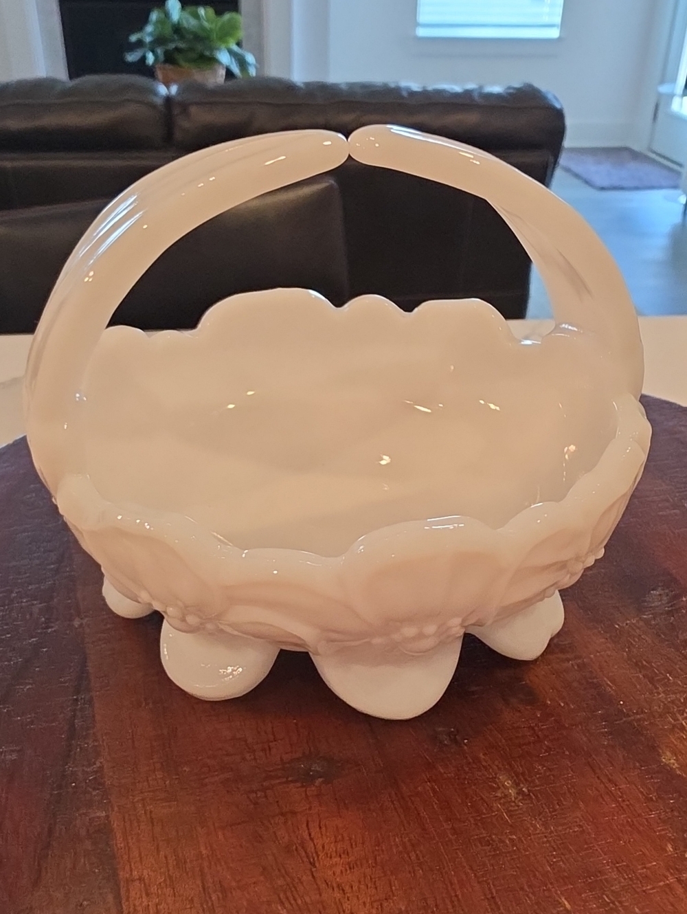 Vintage Westmoreland Milk Glass Grape Vine Split Handle Basket
